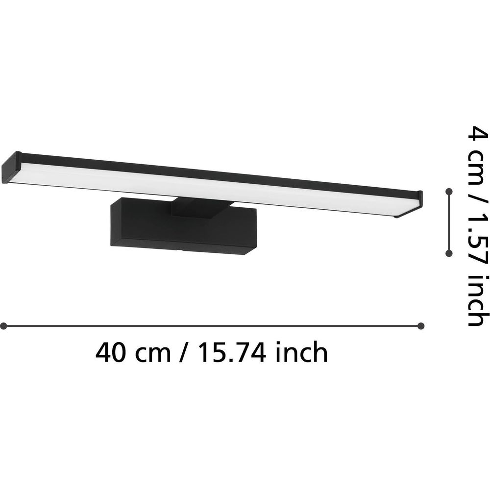 Schwarze Wandleuchte, 40 cm lang, 4 cm hoch.
