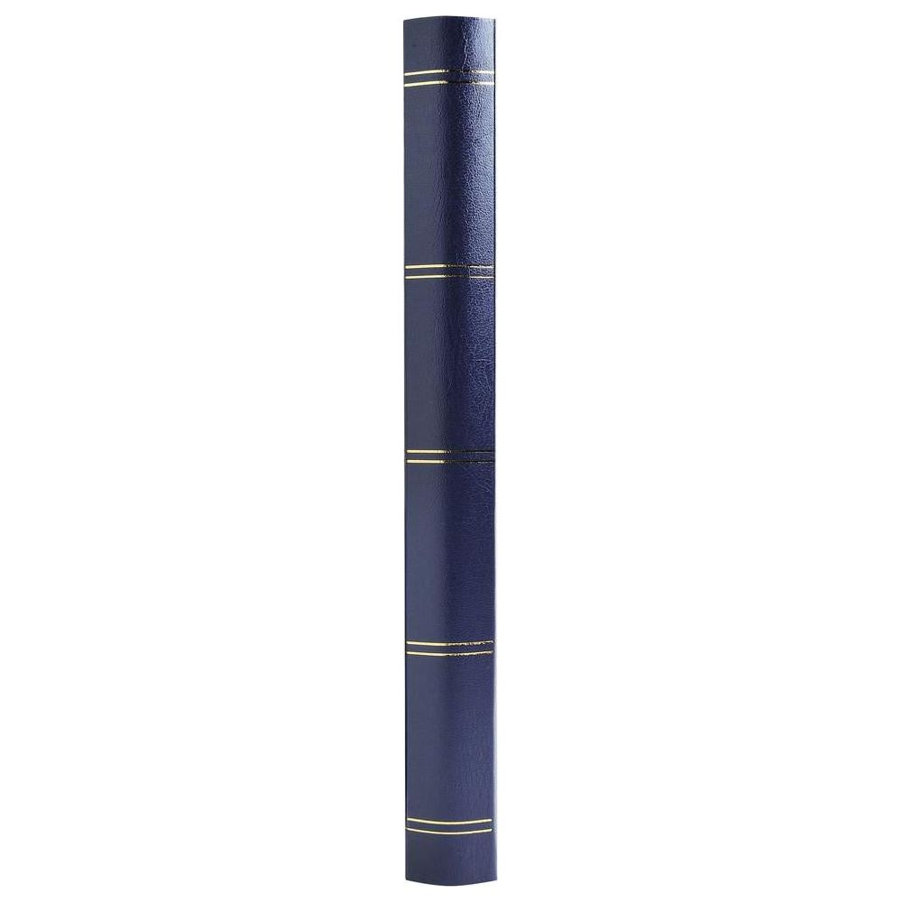 Una copertina blu scuro con tre doppie strisce dorate.