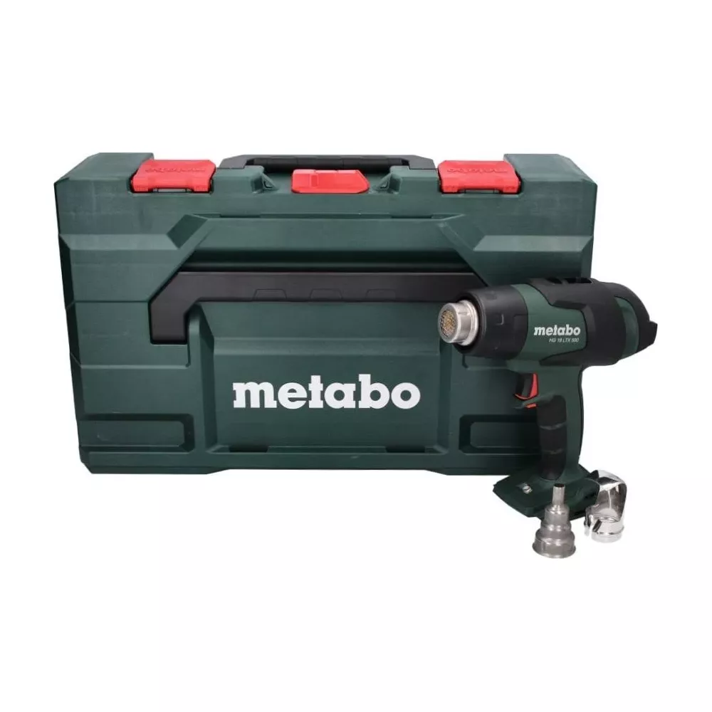 Zielona walizka Metabo z opalarką i akcesoriami.