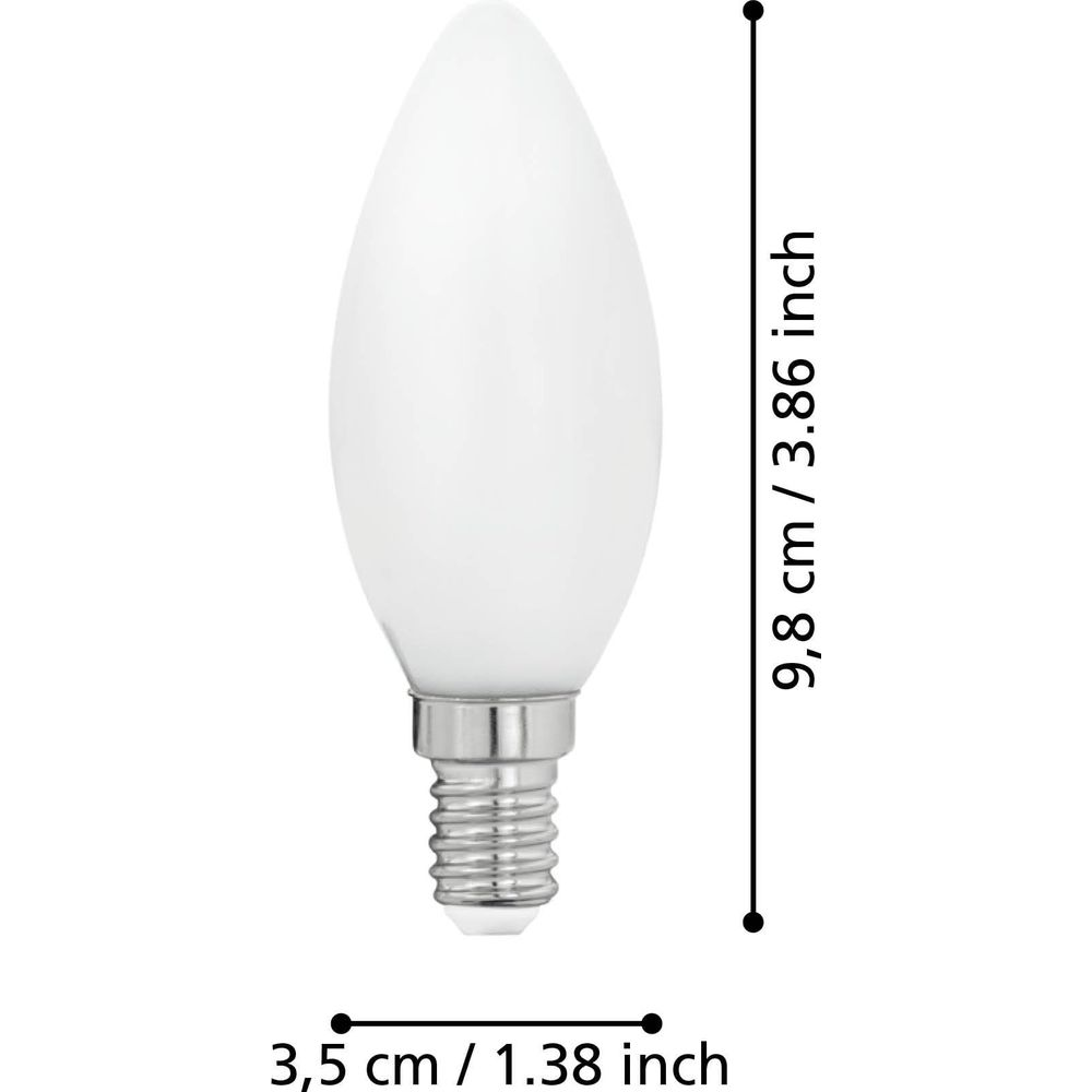 Une ampoule blanche à culot E14, mesurant 9,8 cm sur 3,5 cm.