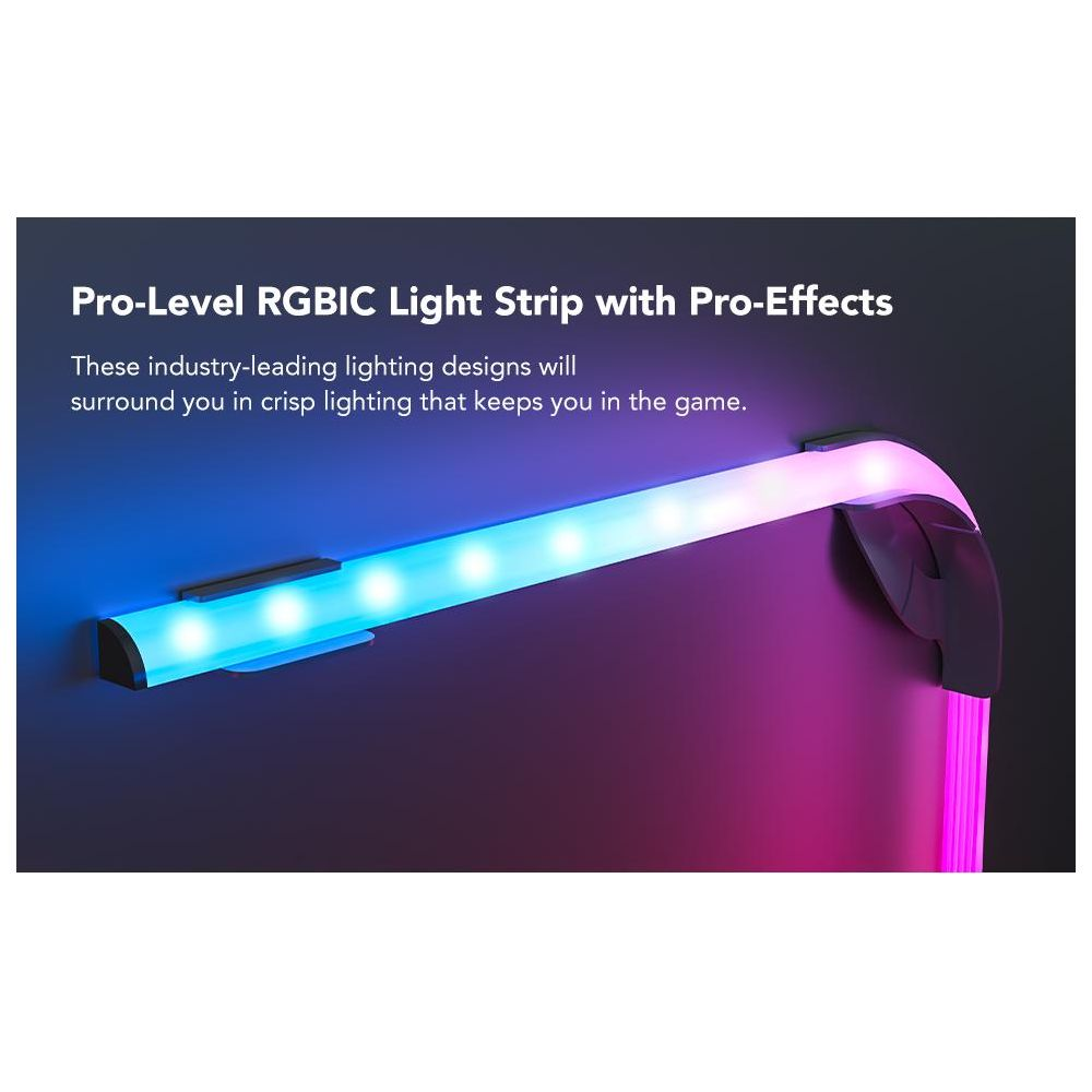 Pasek LED RGBIC z efektami pro, przechodzący z niebieskiego w różowy.