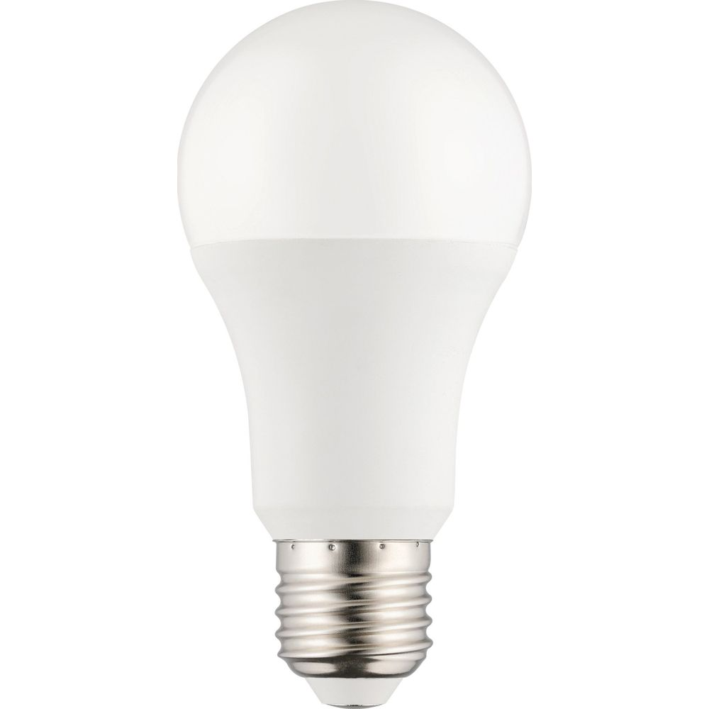 Biała żarówka LED ze srebrnym gwintem na białym tle.