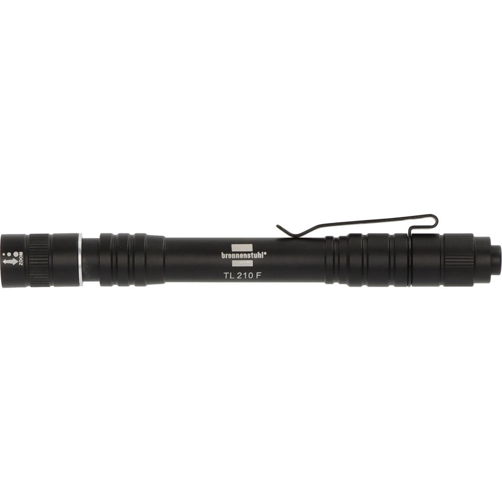 Torcia nera con clip argentata e simbolo zoom.