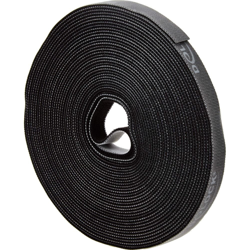 Rouleau de bande velcro noire avec un trou au centre.