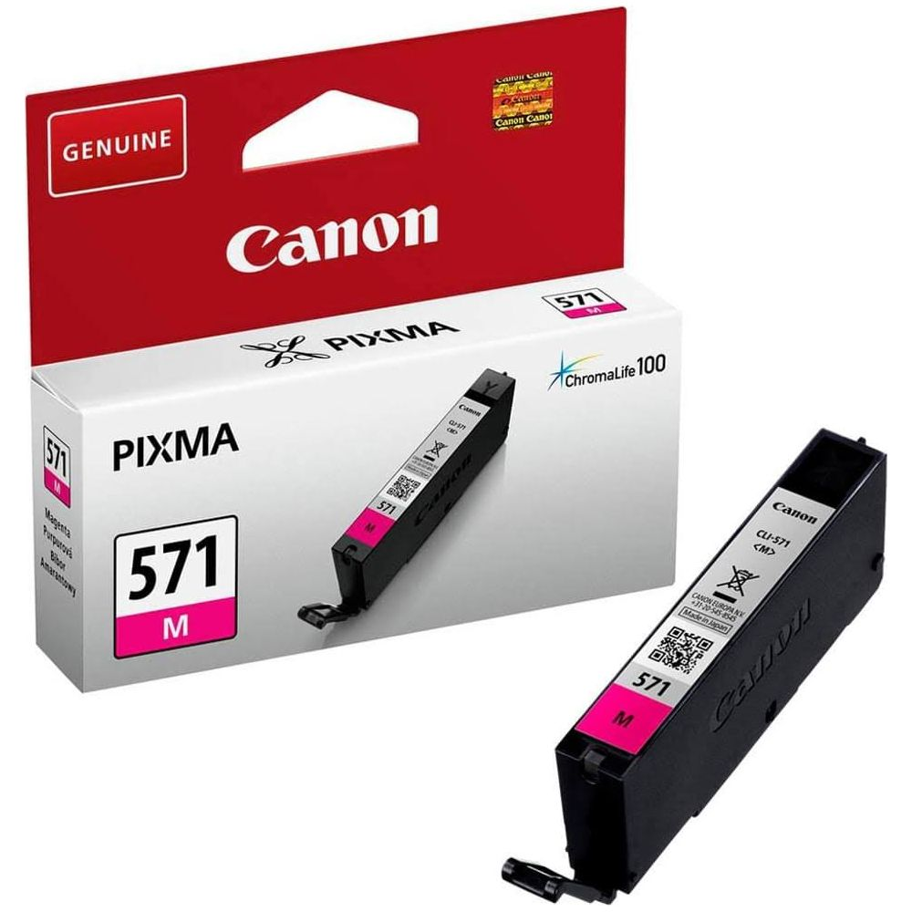 Canon PIXMA 571 Magenta inktcartridge en verpakking.