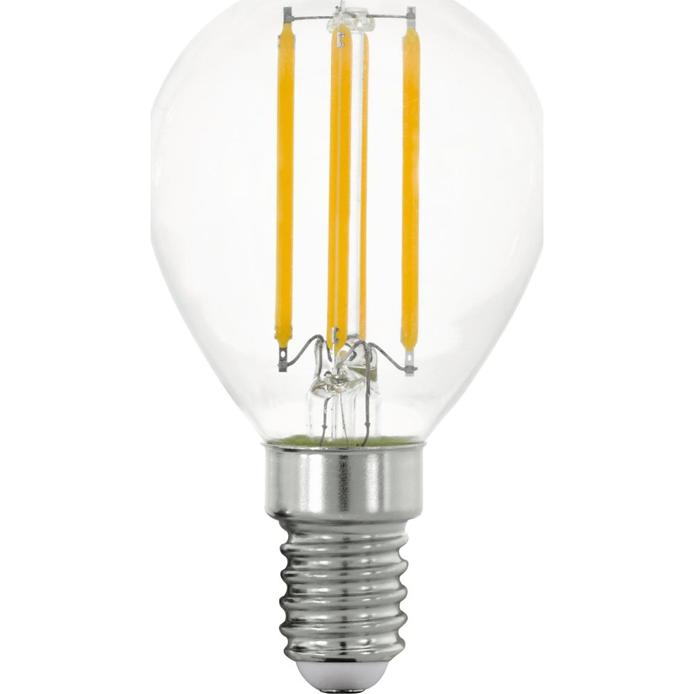Une ampoule transparente avec trois filaments LED jaunes et une base argentée.