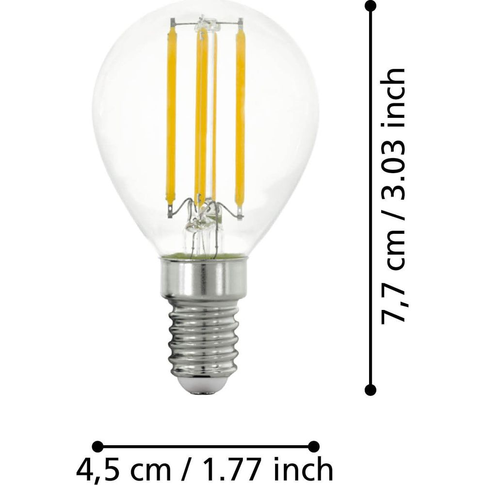 Une ampoule transparente avec trois filaments jaunes et une base argentée.