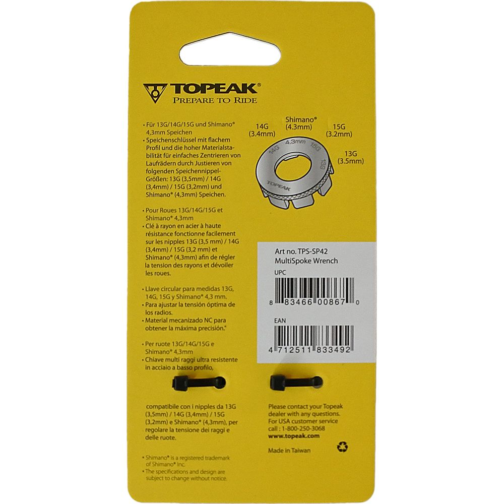 Klucz do nypli Topeak do szprych 13G, 14G, 15G i Shimano 4,3mm.