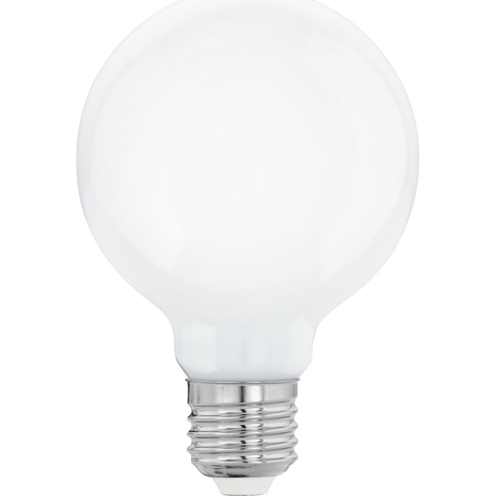 Une ampoule blanche avec culot à vis argenté sur fond blanc.