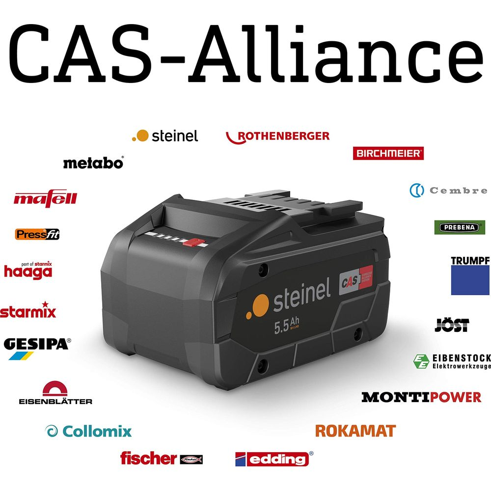 CAS-Allianz: Ein Akku und Logos vieler Marken.
