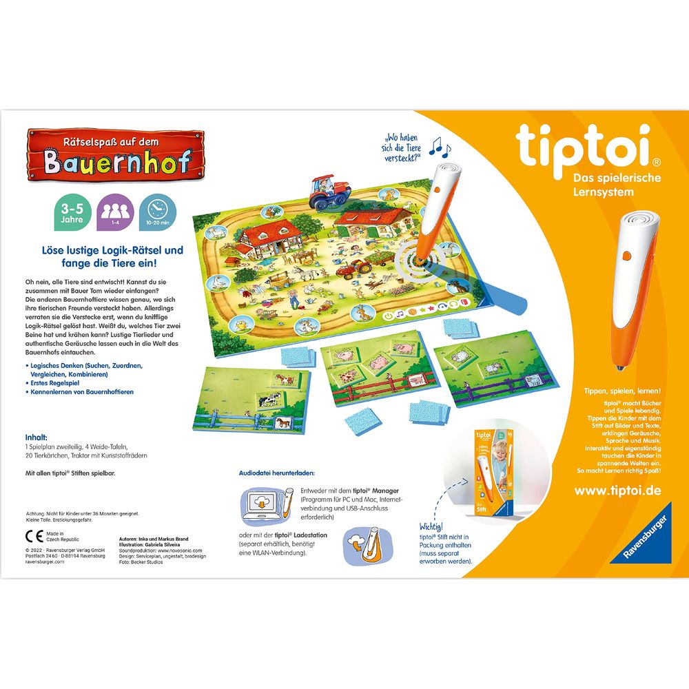 Tiptoi Bauernhof Spiel: Brettspiel mit Bauernhoftieren, Traktor und Rätselkarten.