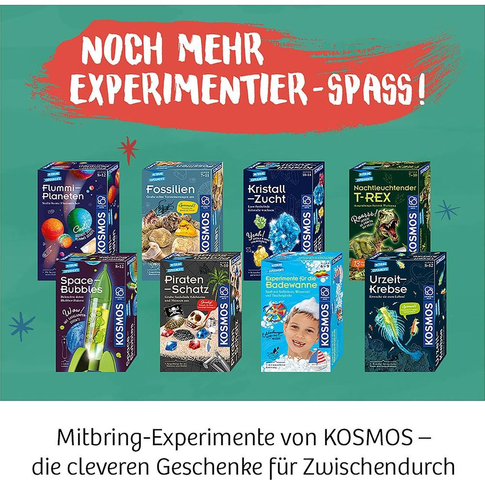 KOSMOS Experimentierkästen: Flummi-Planeten, Fossilien, Kristalle, T-Rex, Space Bubbles, Piraten, Badewanne, Urzeitkrebse.