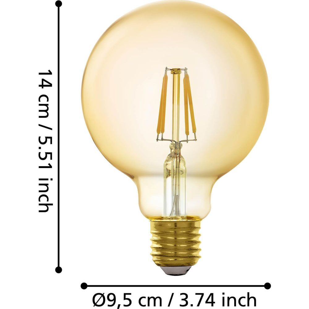 Una lampadina Edison ambrata con filamento visibile, alta 14 cm.