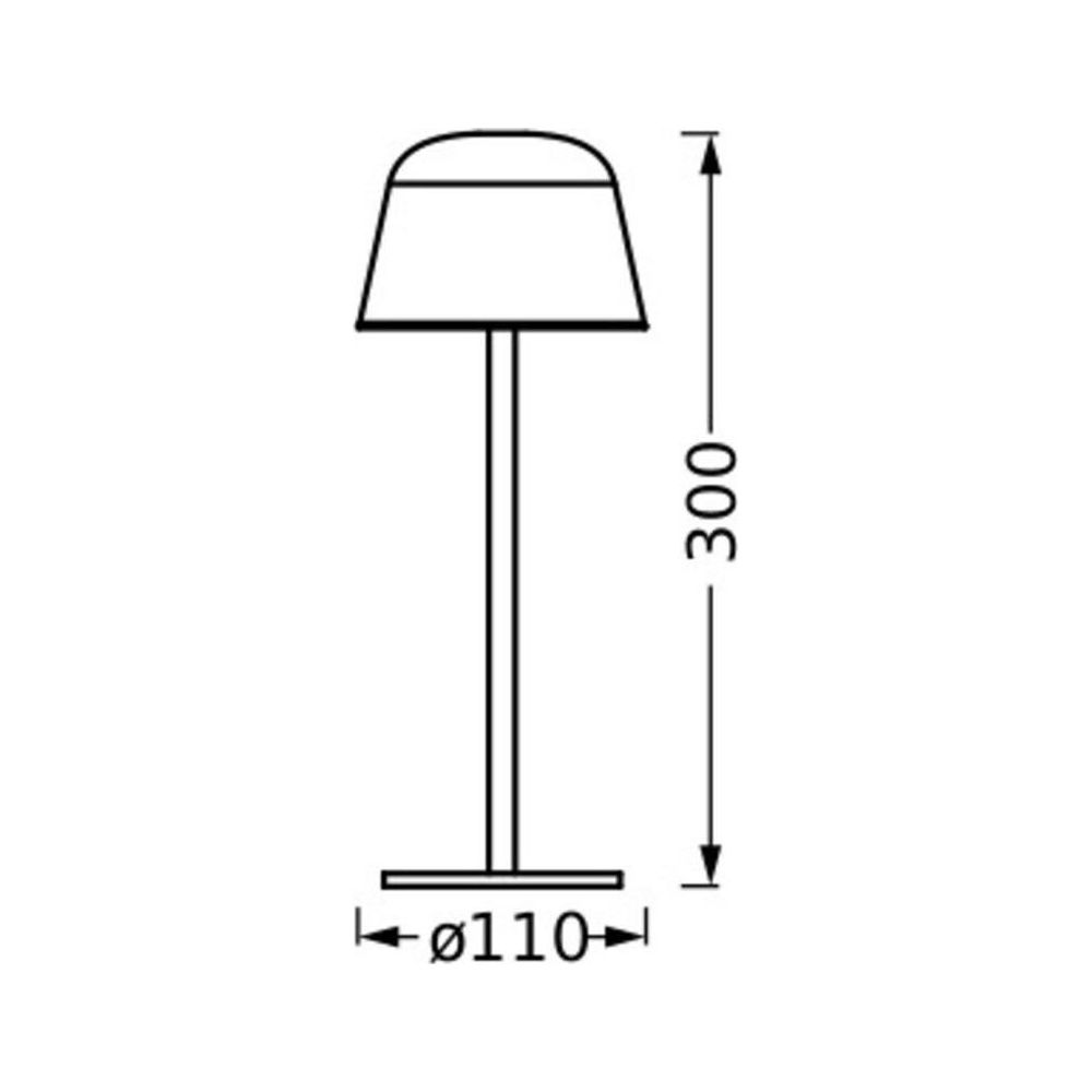 Disegno tecnico di una lampada, H=300mm, D=110mm.