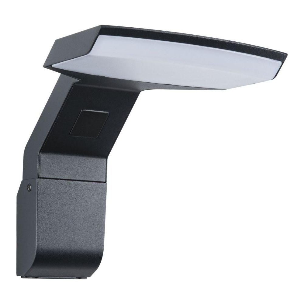 Nowoczesna czarna lampa ścienna z białym paskiem świetlnym LED.