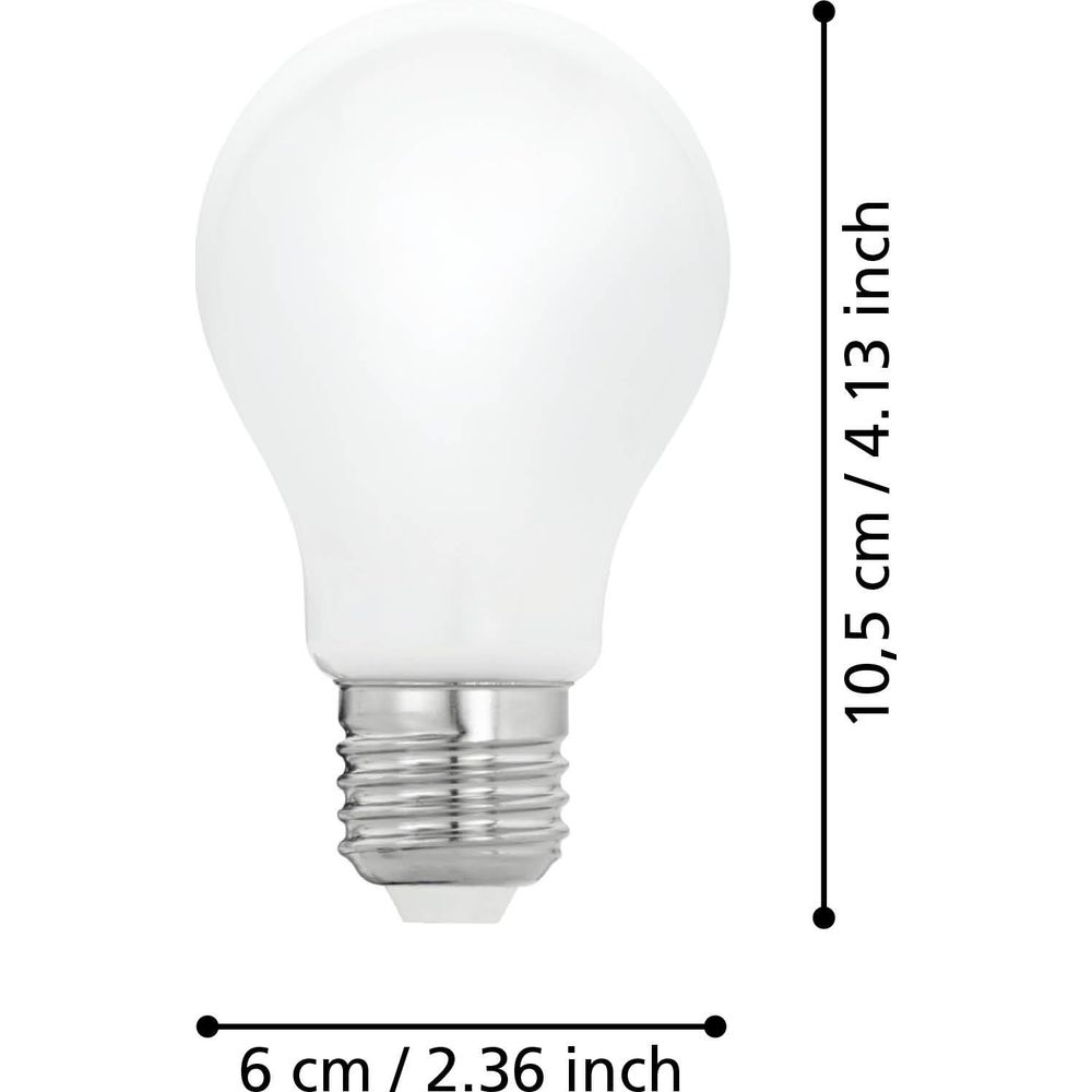 Une ampoule blanche avec culot argenté, 10,5 cm de haut.