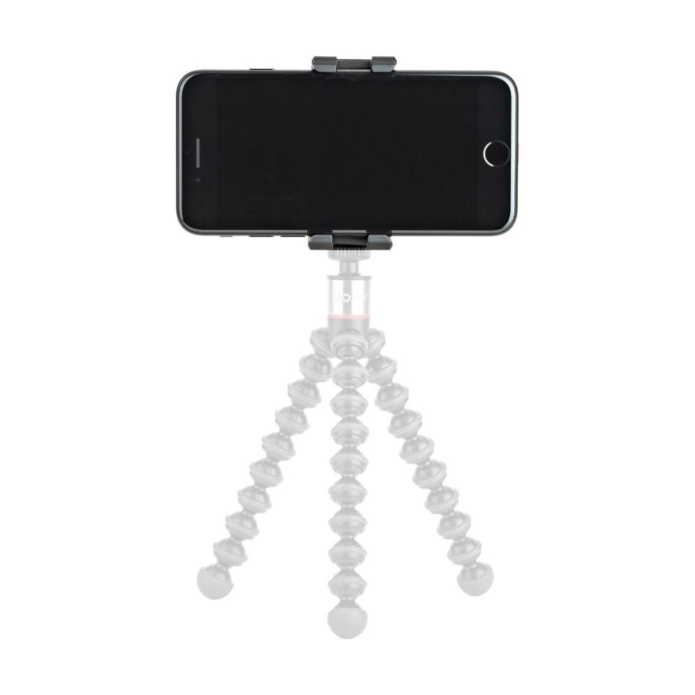Uno smartphone nero è montato su un treppiede flessibile.