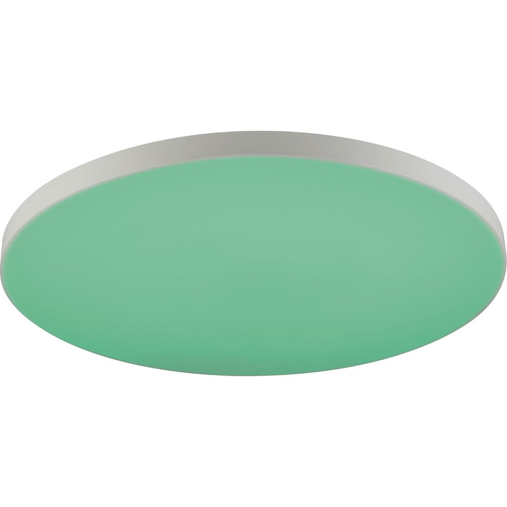 Una plafoniera verde con bordo bianco, isolata su sfondo bianco.