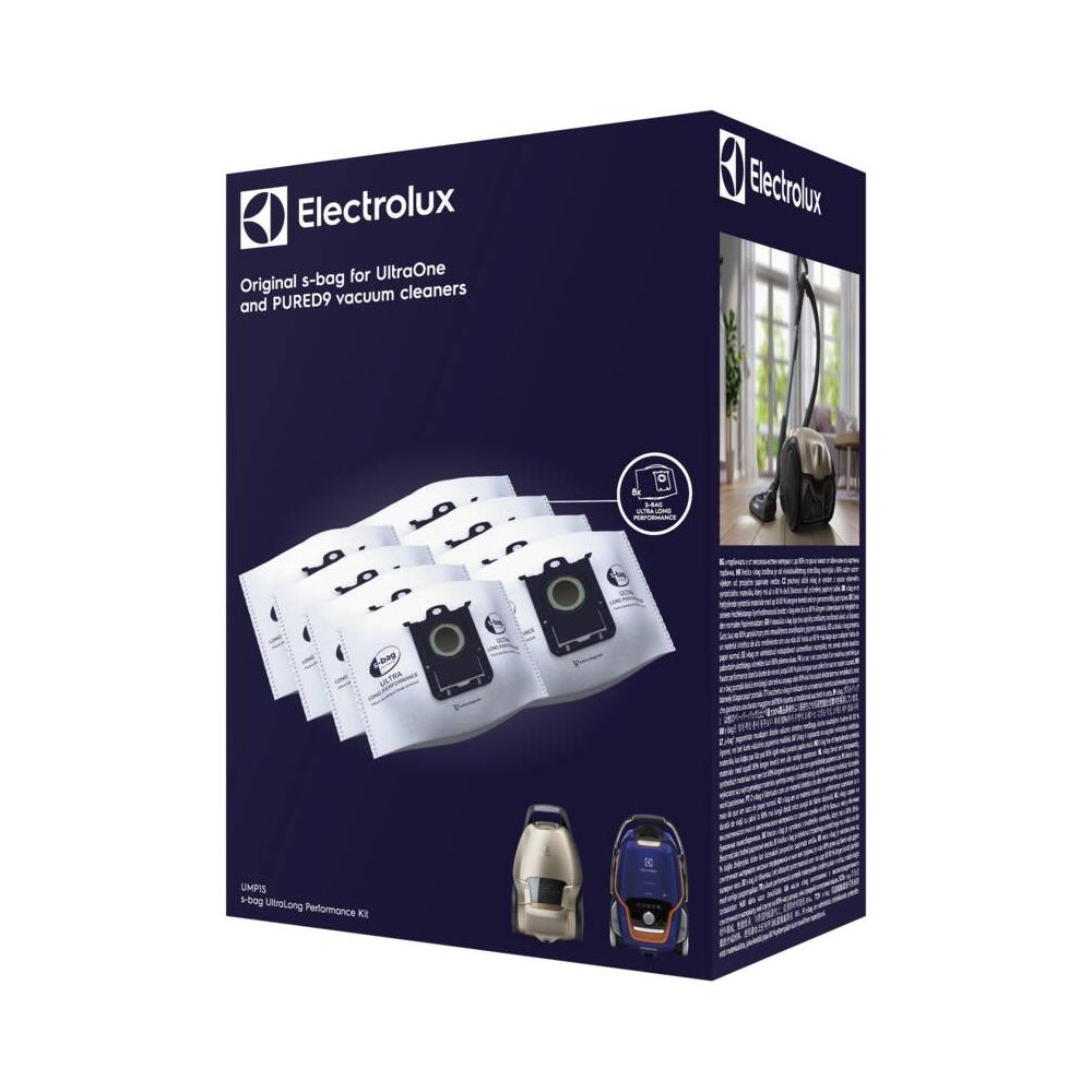 Embalaje de bolsas para aspiradora Electrolux con bolsas y modelos.