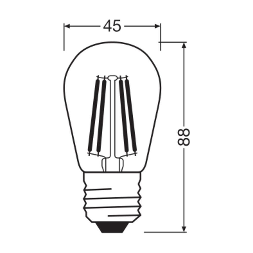 Rysunek techniczny żarówki o wymiarach 45x88 mm.