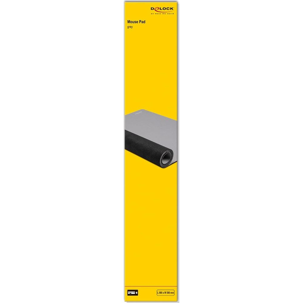 Graue Mauspad-Verpackung mit dem Logo von Delock und Produktinformationen.