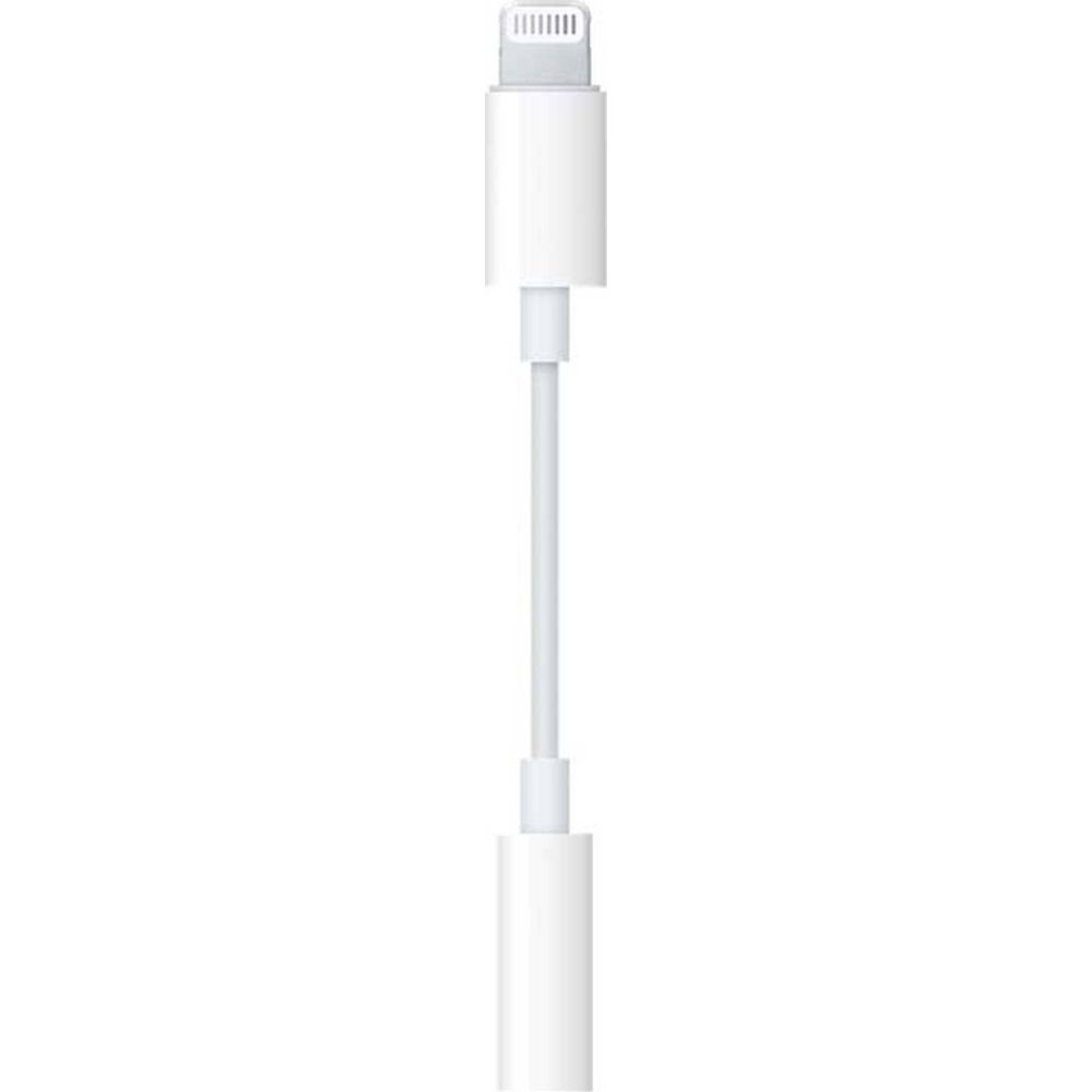 Un adaptateur blanc Lightning vers prise casque 3,5 mm.