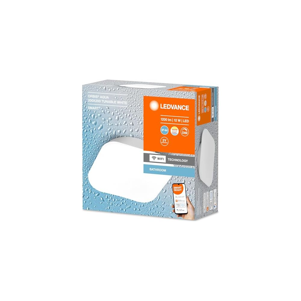 LEDVANCE ORBIS AQUA Smart Badezimmer-Lampenverpackung. Mit 1200 lm, 12W LED, IP44, WLAN.