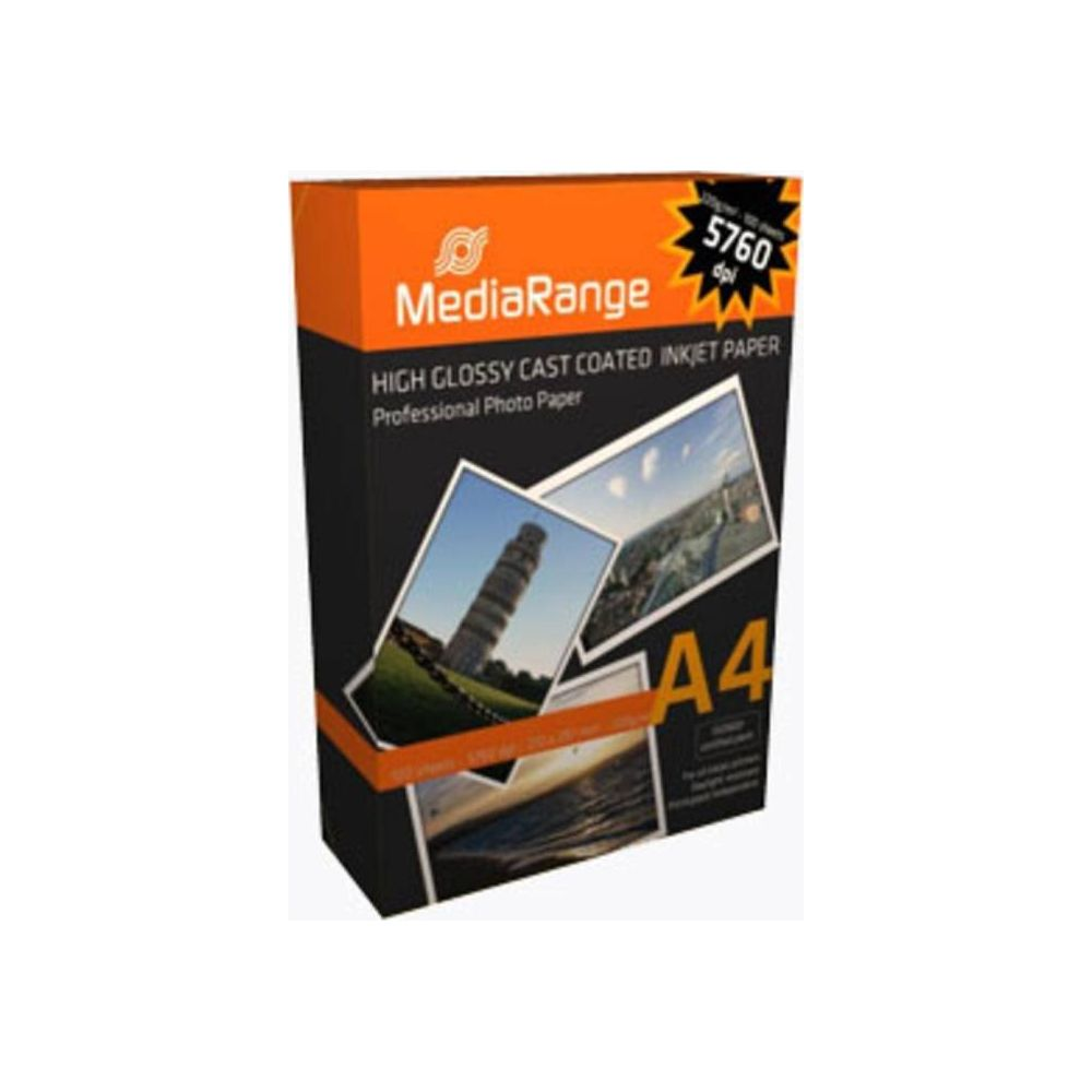 Caja de papel fotográfico A4 Mediarange con imágenes de la Torre de Pisa.