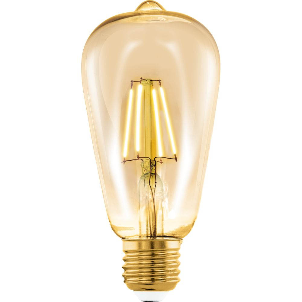 Una lampadina Edison ambra con filamenti LED visibili e base dorata.