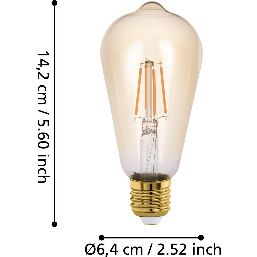 Una lampadina Edison ambrata con filamenti visibili e base dorata.
