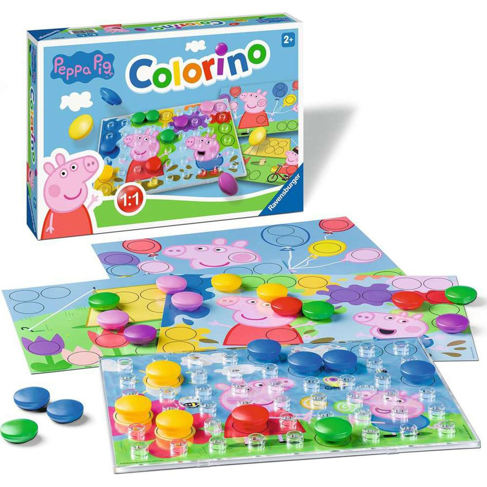Gioco Peppa Pig Colorino con tavole e dischi colorati.