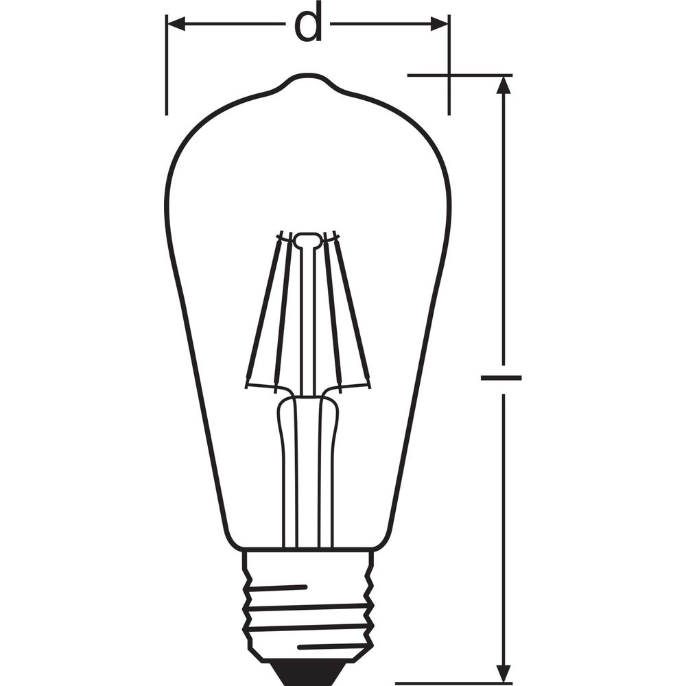 Rysunek techniczny żarówki z wymiarami 'd' i zaznaczoną długością.