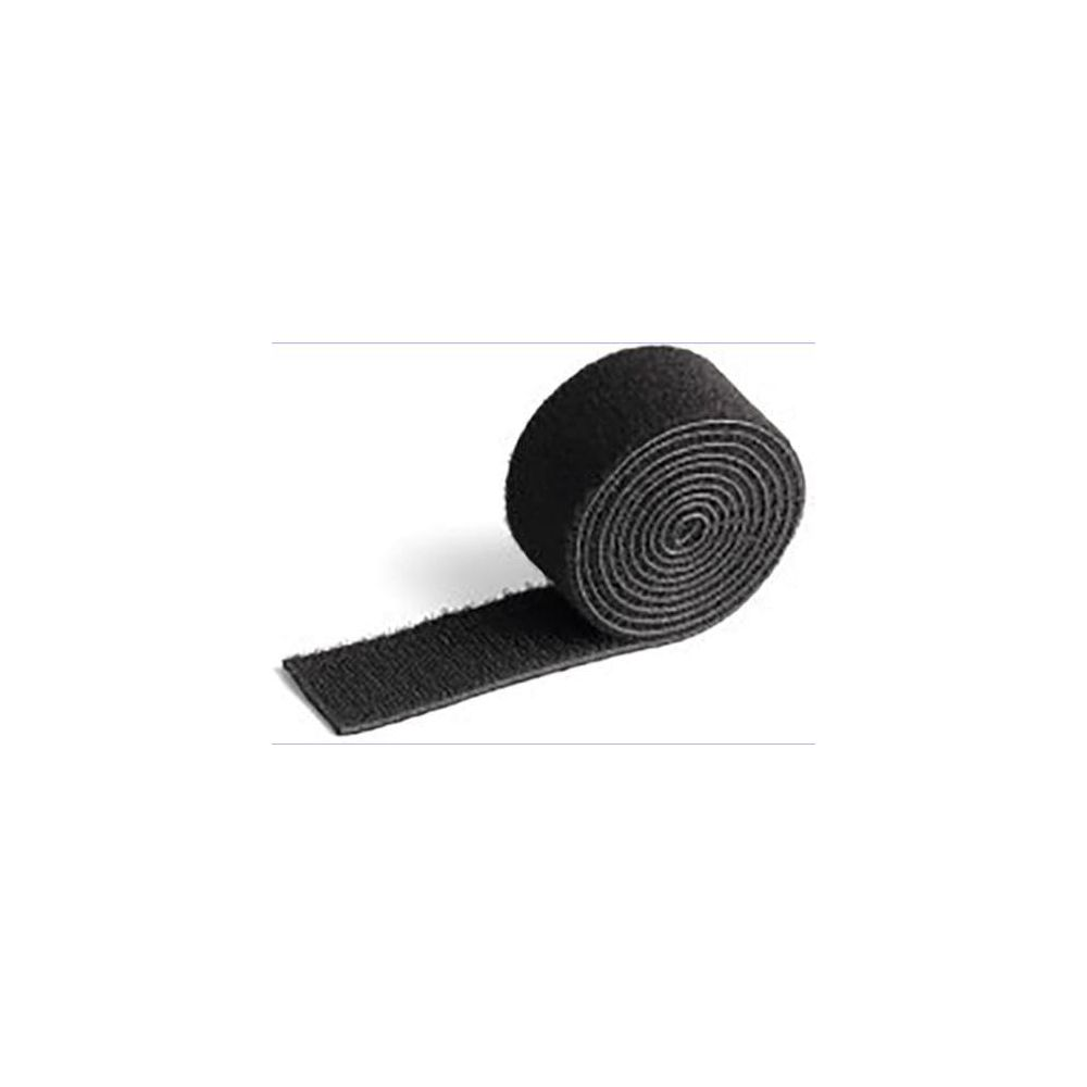 Nastro in velcro nero, arrotolato con una striscia srotolata.