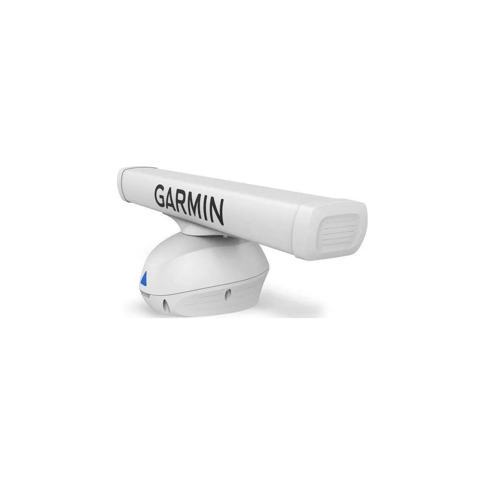 Ein weißer Garmin-Radaraufbau mit blauem Akzent.