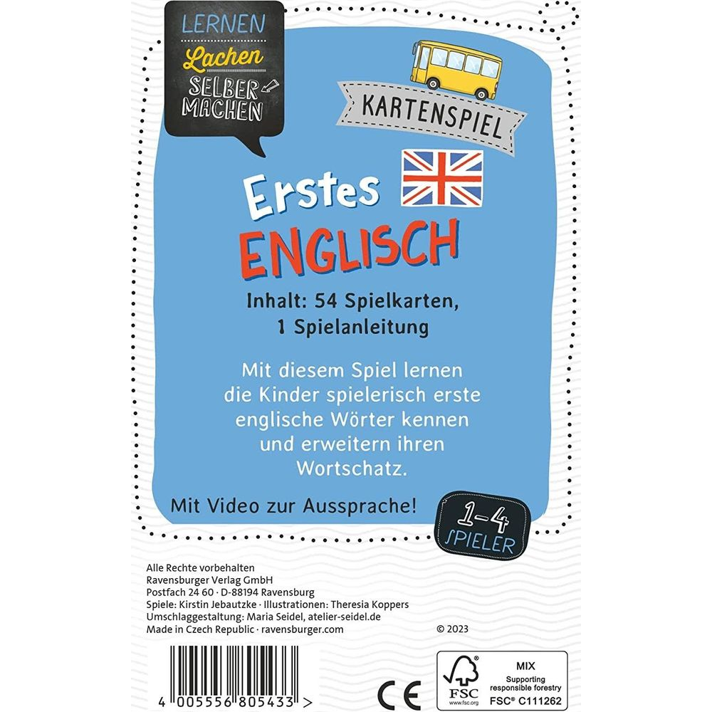 Jeu "Premier Anglais" Ravensburger avec bus et Union Jack. Pour 1-4 joueurs.