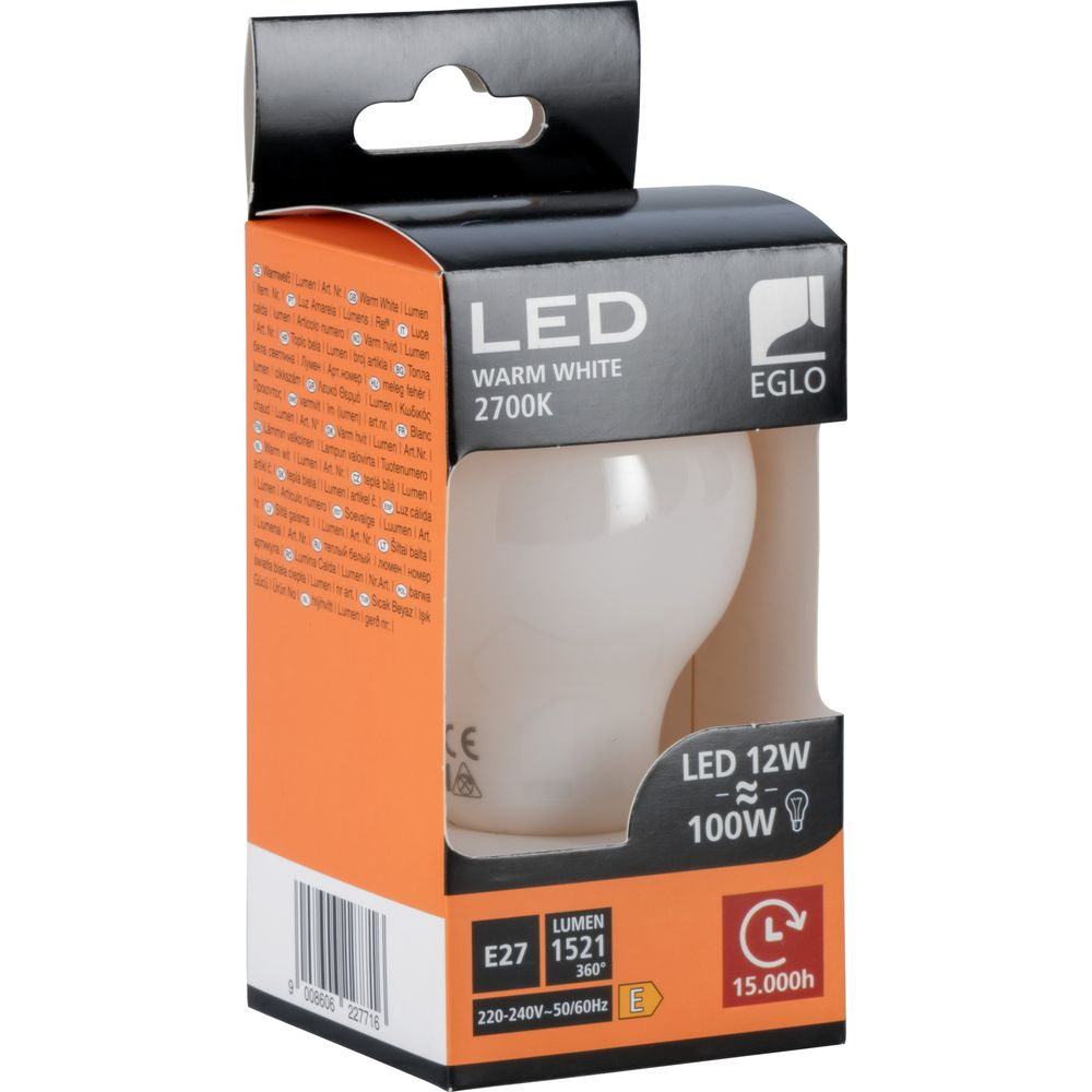 Une ampoule LED EGLO lumière blanc chaud (2700K) dans son emballage.
