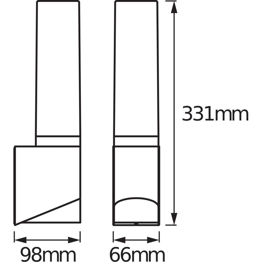 Technische Zeichnung zweier Leuchten mit Maßen 98mm und 66mm Breite, 331mm Höhe.