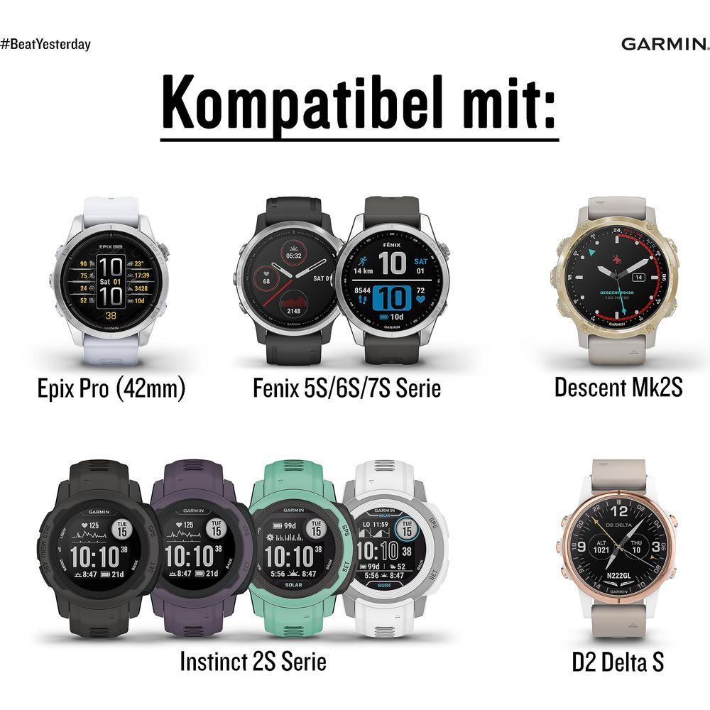 Orologi Garmin: Epix Pro, Fenix 5S/6S/7S, Descent Mk2S, Instinct 2S, D2 Delta S.