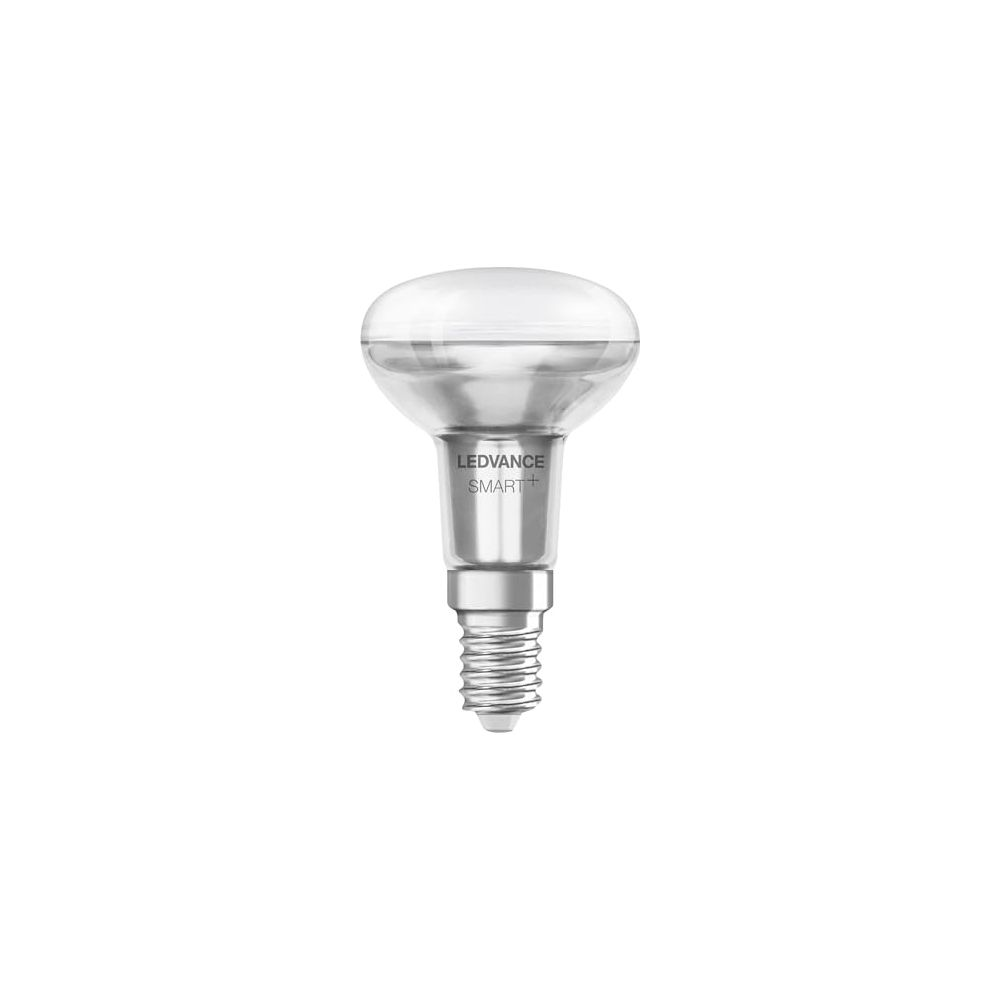 Una lampadina LEDVANCE SMART+ con base a vite su sfondo bianco.