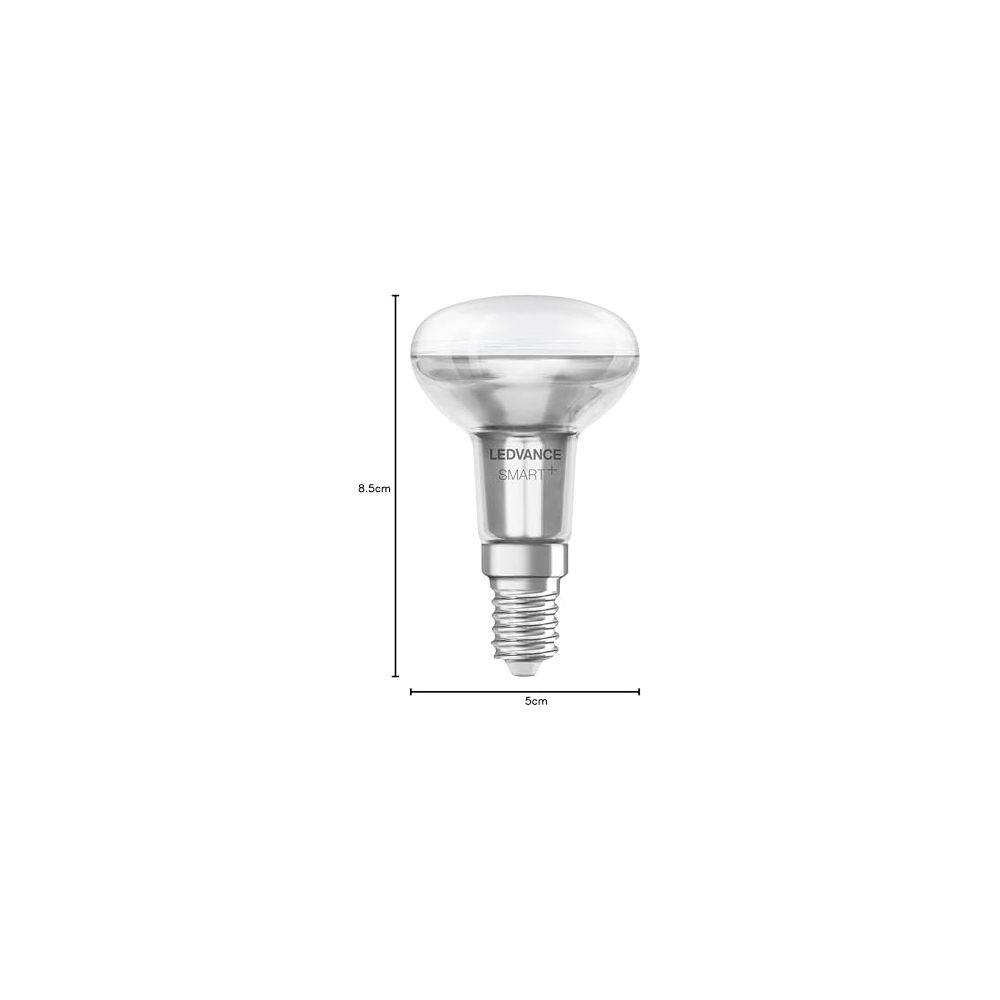 Una lampadina LEDVANCE SMART+ alta 8,5 cm e larga 5 cm.