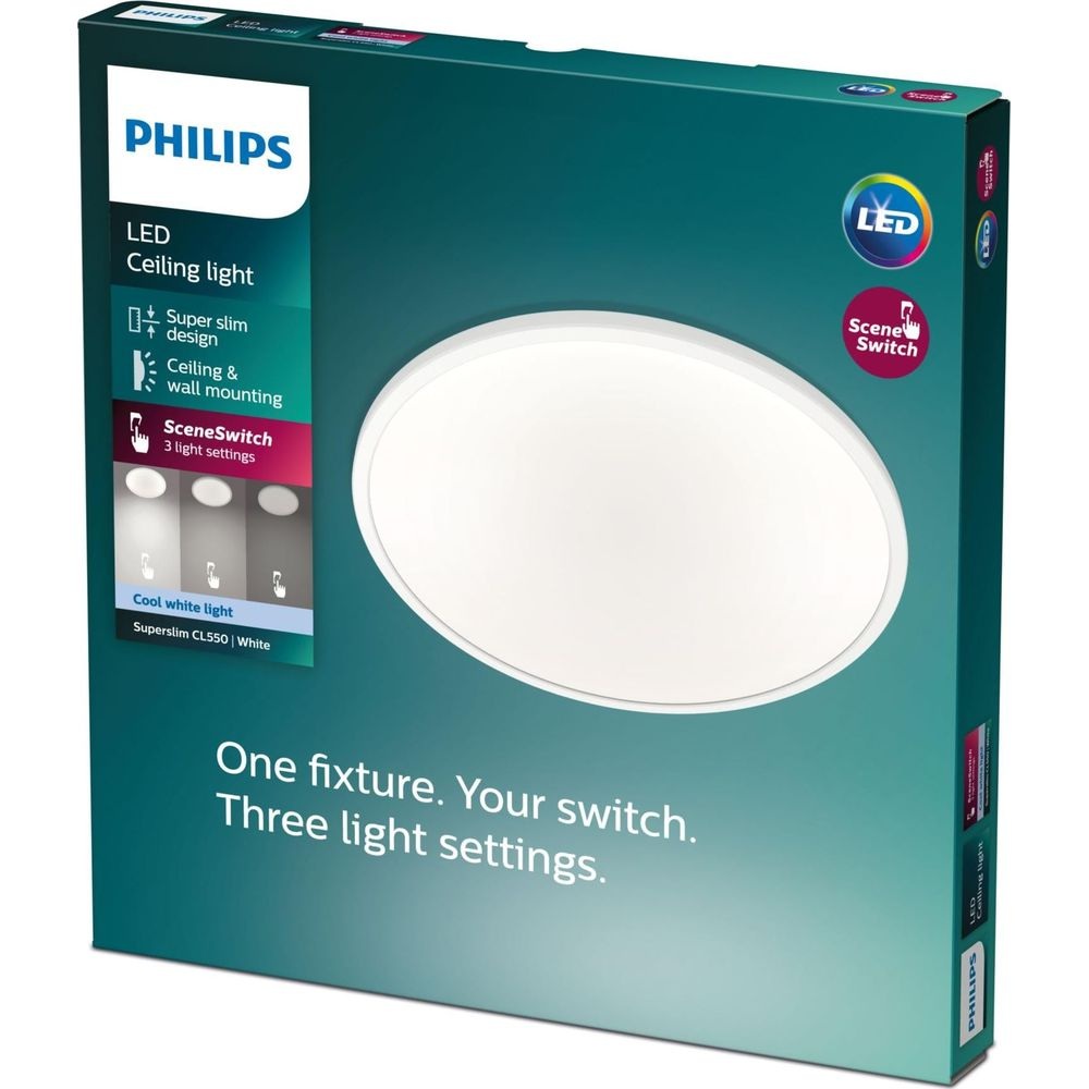 Emballage de plafonnier LED Philips au design Super Slim.
