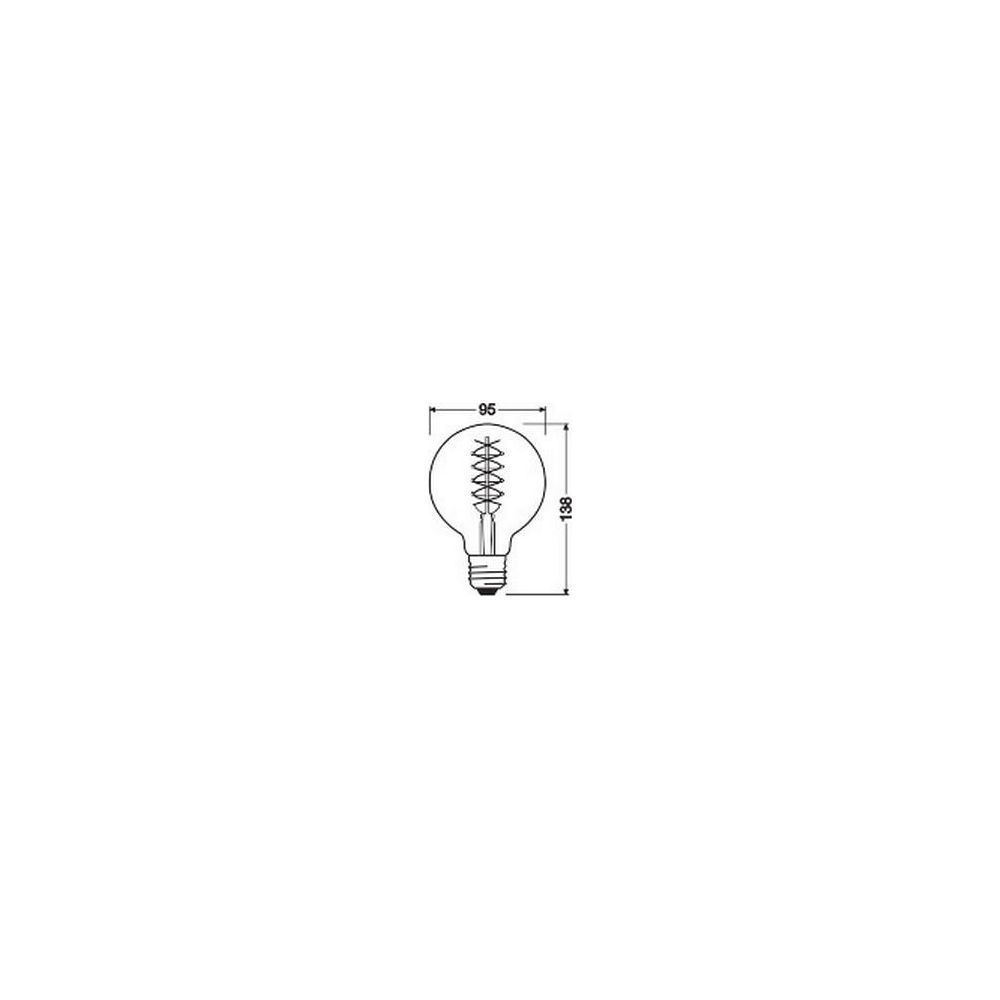Dessin au trait d'une ampoule avec dimensions 95mm et 138mm.
