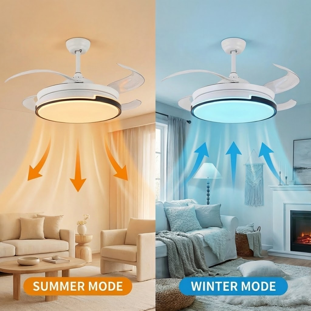 Ventilador de techo con luz en modo verano e invierno
