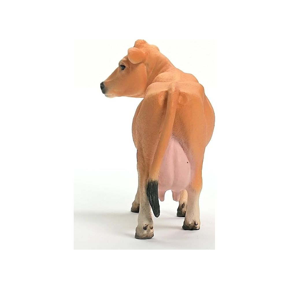 Brązowa krowa widziana od tyłu z wymieniem i czarną końcówką ogona.