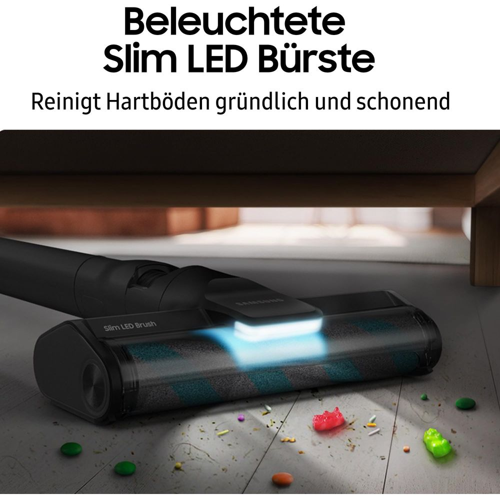 Spazzola LED Slim illuminata pulisce a fondo e delicatamente i pavimenti duri.