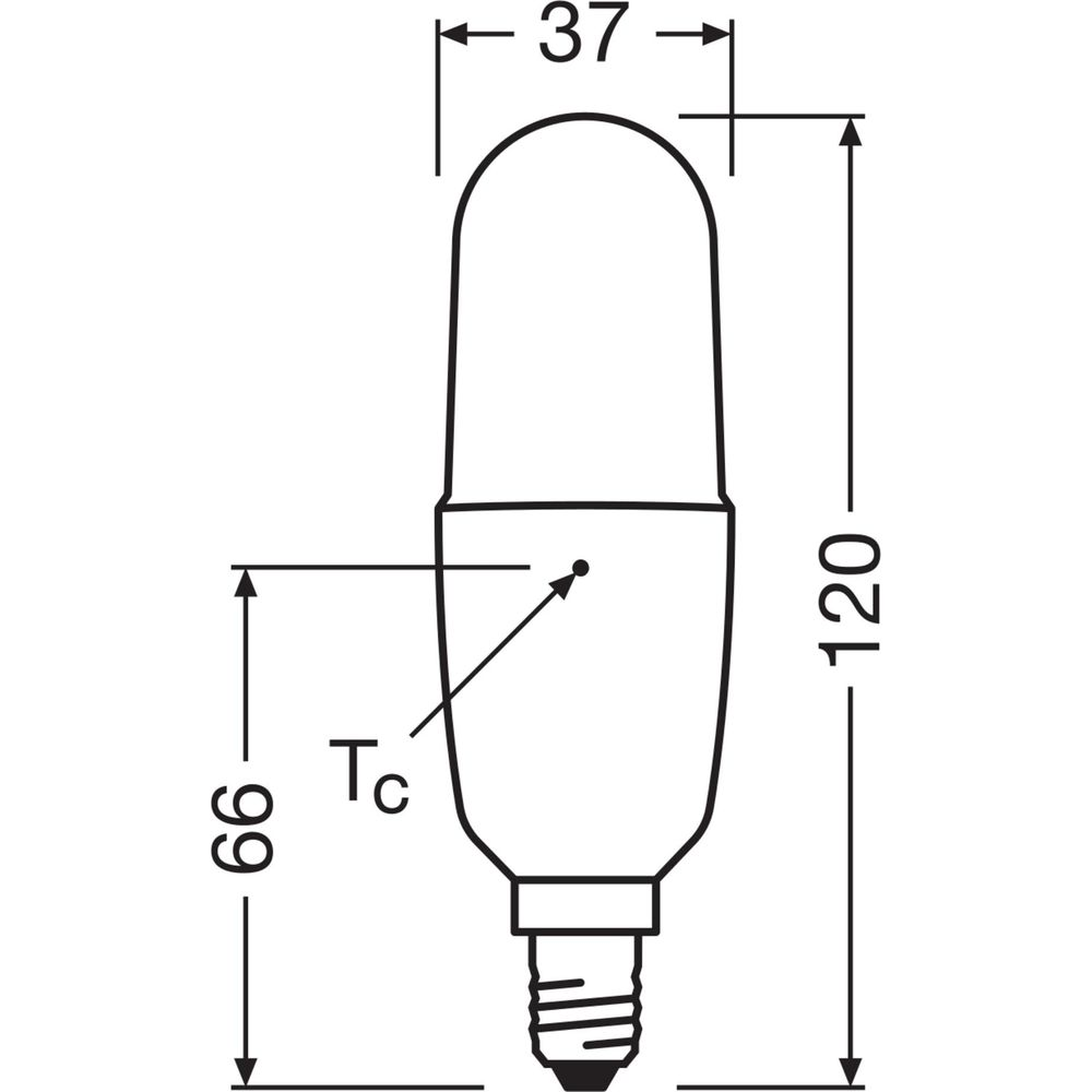 Rysunek techniczny żarówki rurowej z wymiarami.