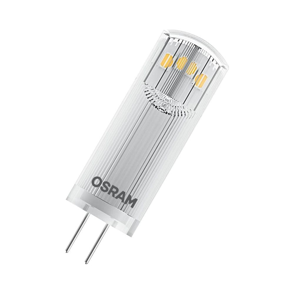Une ampoule LED Osram G4 blanche avec deux broches et quatre LED visibles.
