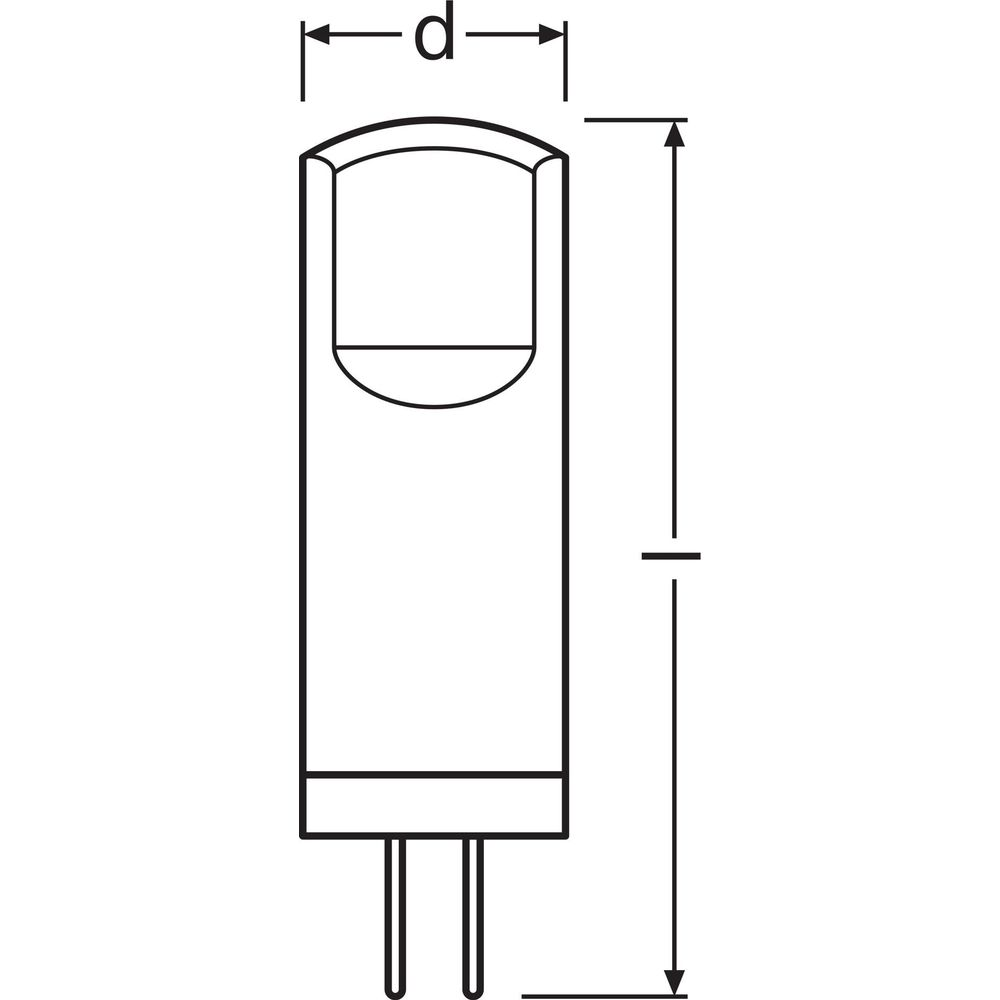 Dessin technique d'une lampe avec dimensions et deux broches.
