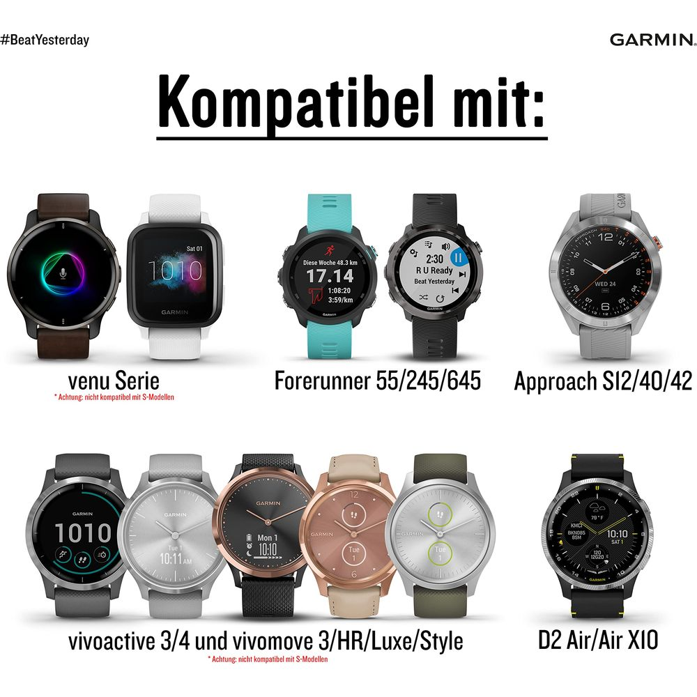 Zegarki Garmin: Venu, Forerunner, Approach, Vivoactive, Vivomove, D2 Air/Air XIO.