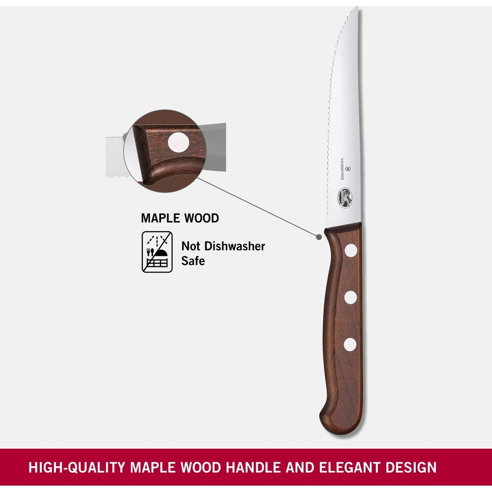 Un couteau à pain denté avec manche en bois, non lavable au lave-vaisselle.